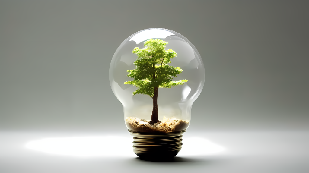 自然绿色环保小树灯泡摄影图