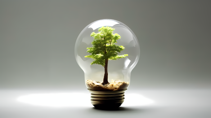 自然绿色环保小树灯泡摄影图