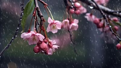 樱花雨中的枝头景自然美学摄影图