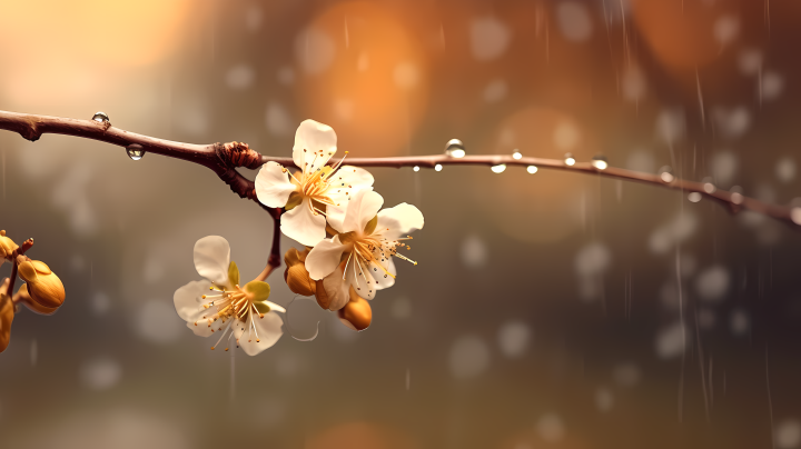 雨后白金花枝上的雨滴摄影图版权图片下载