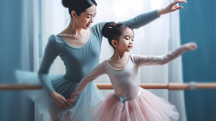 女孩学习芭蕾平衡动作摄影版权图片下载