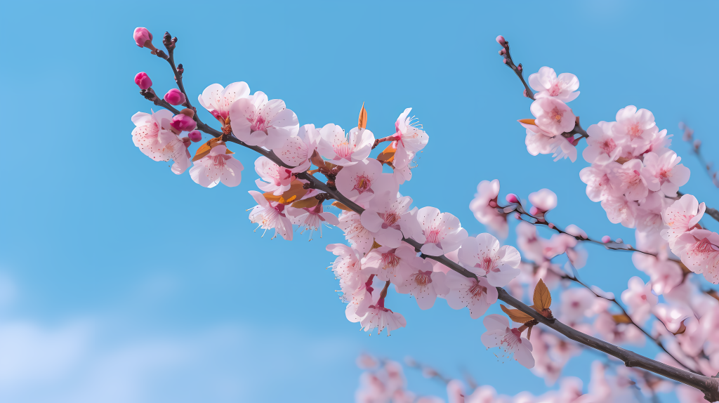 粉色小花盛开的枝条摄影图