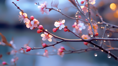 小粉蕾丝花朵绽放的枝条摄影图