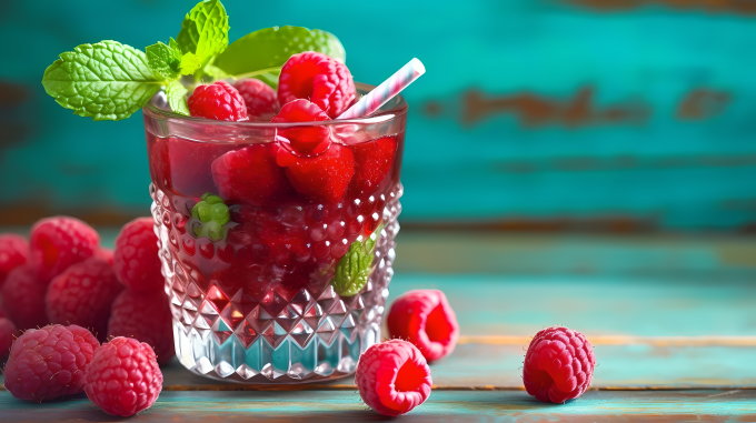 树莓薄荷鸡尾酒摄影图片