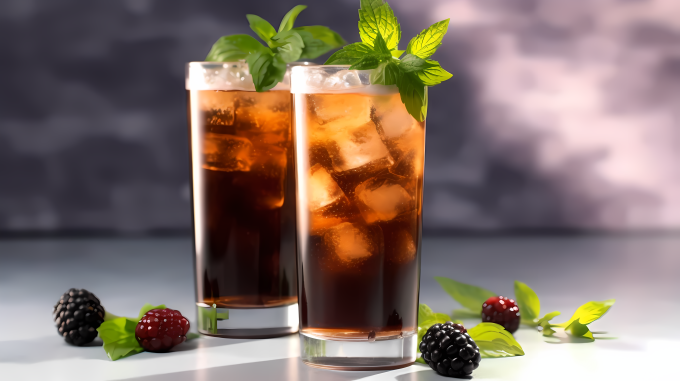 双杯柠檬黑莓茶摄影图