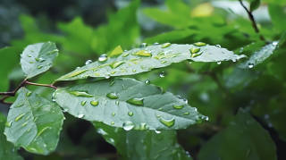 公园里雨后的绿植树叶摄影图