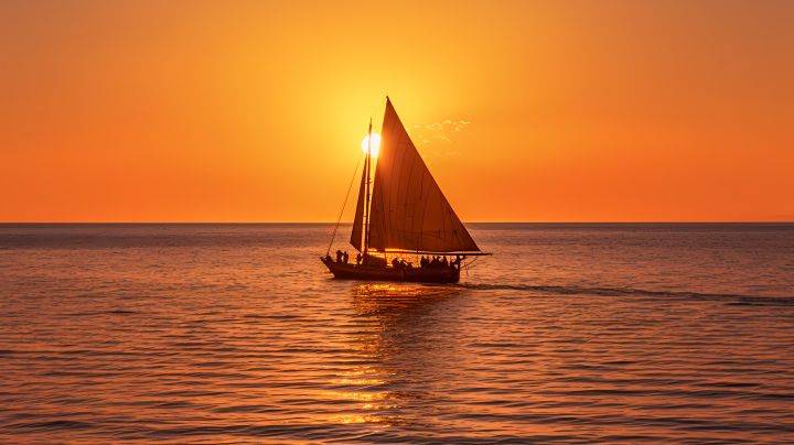 坦桑尼亚落日中飘荡的帆船摄影图版权图片下载