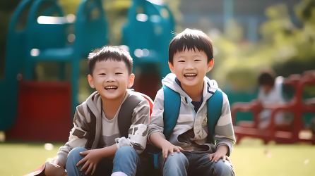 校园笑声可爱的中亚男孩在操场上欢笑的摄影图片