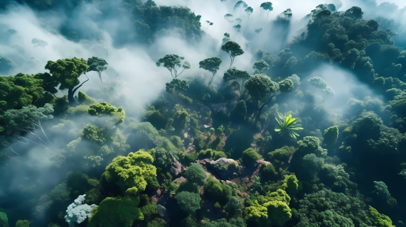 云雾缭绕的森林高清航拍摄影图
