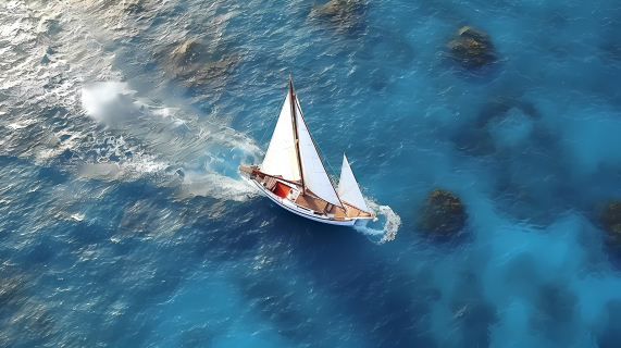 海岛度假蔚蓝海洋上的白帆船摄影图