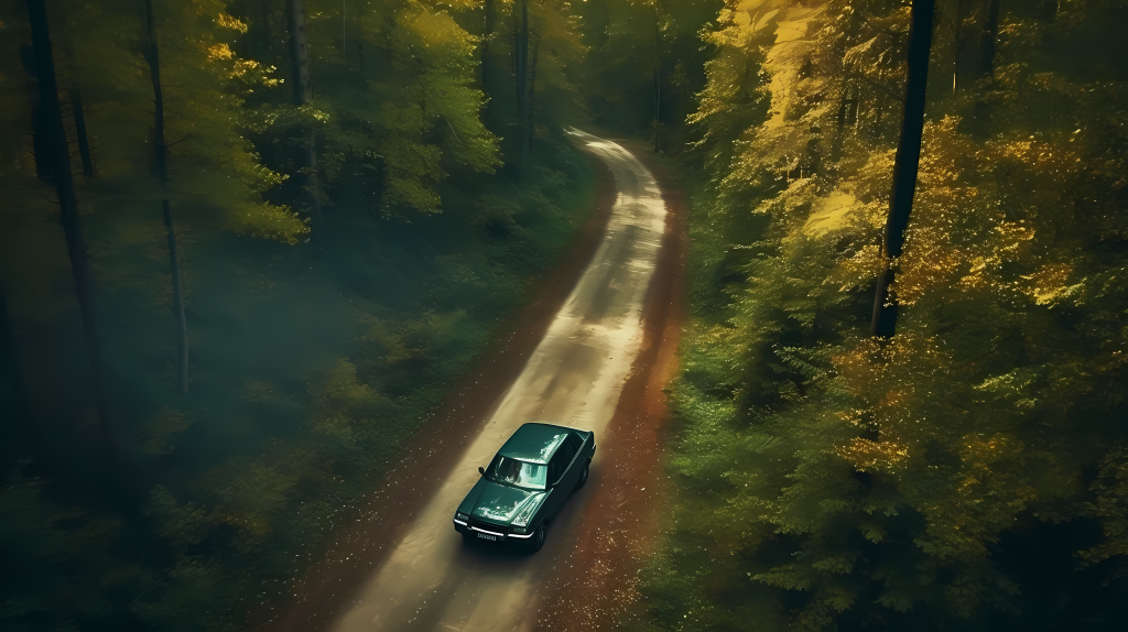 森林中车行摄影图版权图片下载