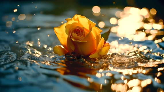 黄玫瑰被水浇灌摄影图