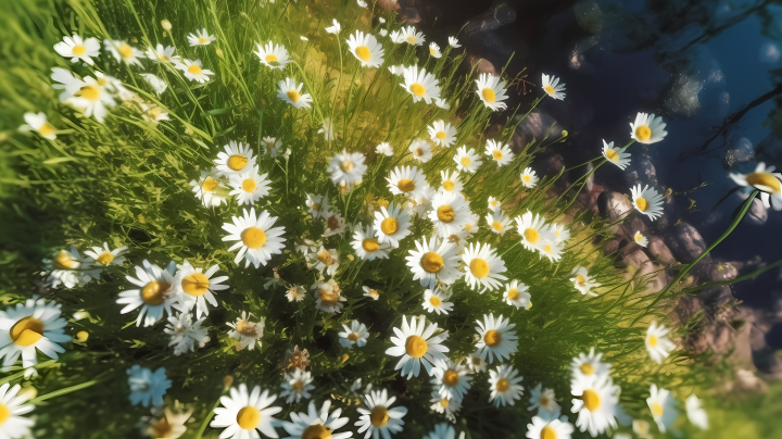 自然之美鸟瞰视角下的草地雏菊摄影图版权图片下载