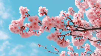 樱花枝头绽放的粉色花朵摄影图