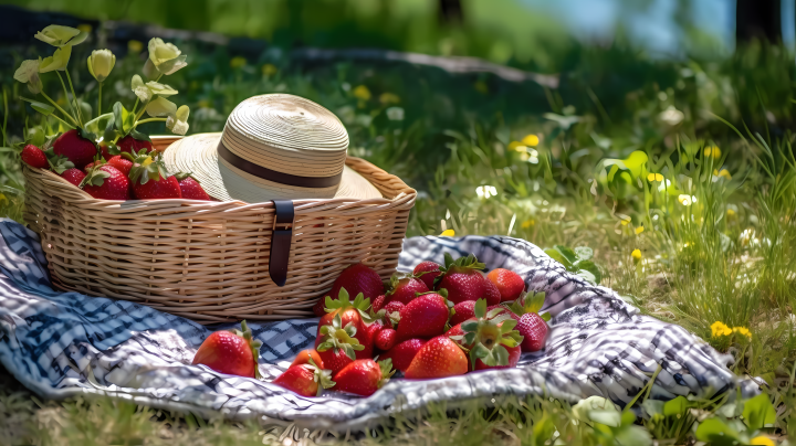 秋日野餐红白色调下的葡萄和面包摄影版权图片下载