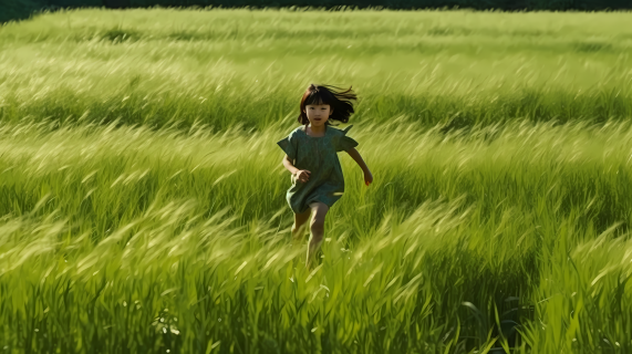 少女在夏日田野中奔跑摄影图片