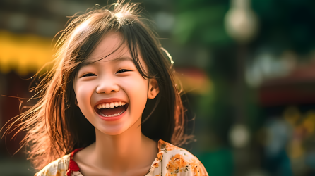 开心笑容的亚洲女孩摄影图