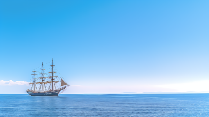 广阔蓝色海洋上的一艘帆船高清图版权图片下载