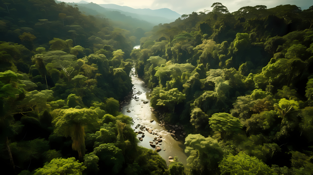 自然风光下的传统文化河流航拍高清图版权图片下载