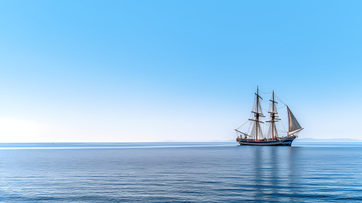 海天一色的蓝海白帆远航摄影图版权图片下载