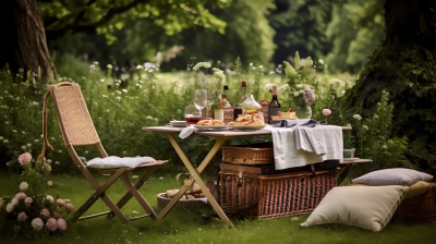 创意共享野餐葡萄酒面包和葡萄摄影图