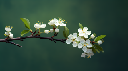 清新绿叶白花枝摄影图