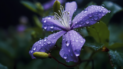 紫花上的蓝色雨滴梦幻浪漫摄影图