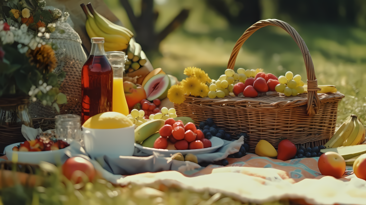 阳光下的野餐水果葡萄摄影图版权图片下载