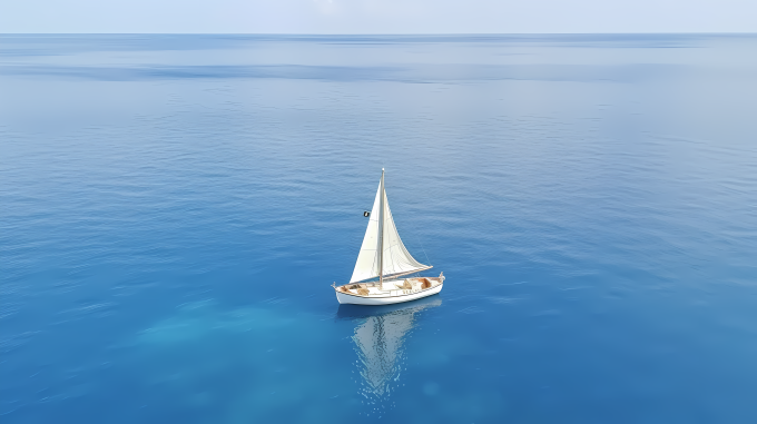 生态旅游蓝色海洋上的白帆船摄影图