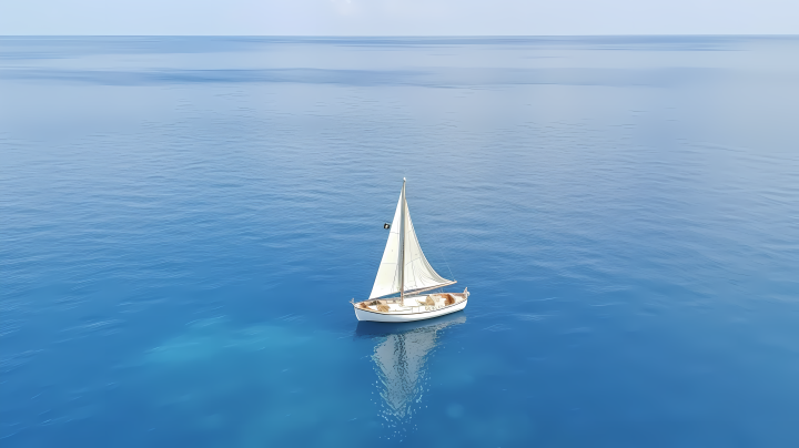 生态旅游蓝色海洋上的白帆船摄影图版权图片下载