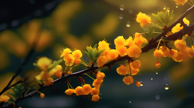 黄花枝条暗翠琥珀风格摄影图