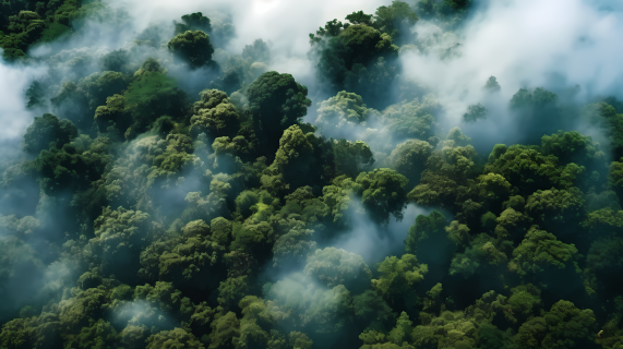 云雾蒙绘森林航拍摄影图