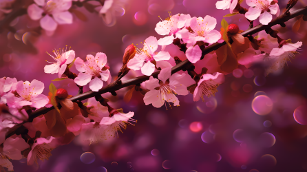 粉色樱花绿叶幽静园林摄影图