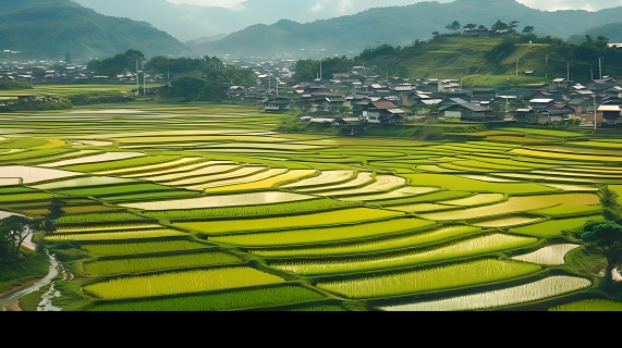 自然色彩中的稻田美景摄影图
