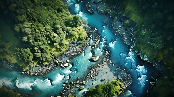 航拍森林河流自然美景摄影图