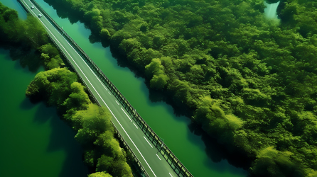 湖畔公路鸟瞰摄影图