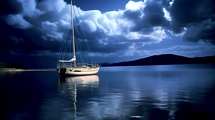 浪漫戏剧性景观下的帆船摄影图版权图片下载