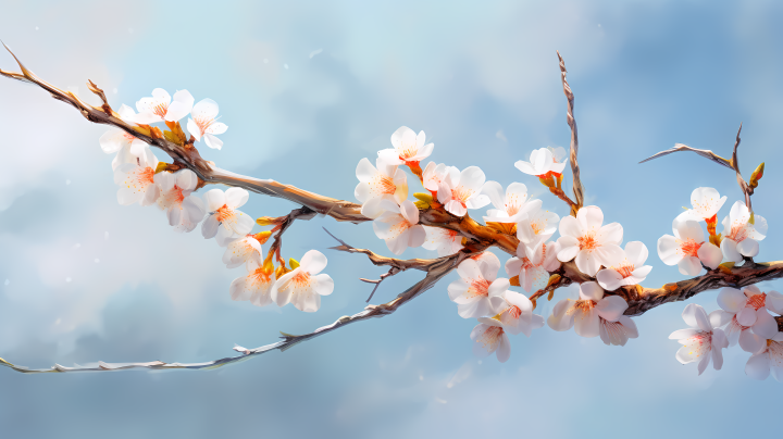 樱花枝头的小白粉色花朵摄影图版权图片下载