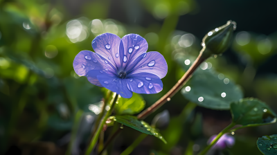 紫色花朵与水滴的特写摄影图