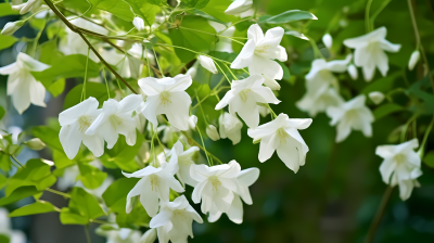 缅甸白花挂在白叶上自然风景摄影图