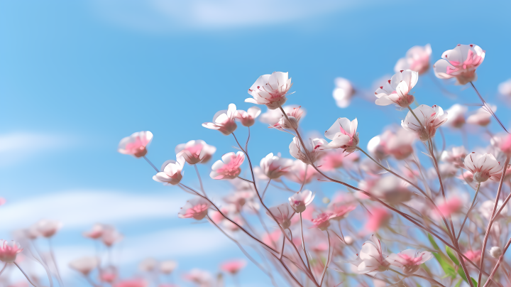 粉色花朵在蓝天下摄影版权图片下载
