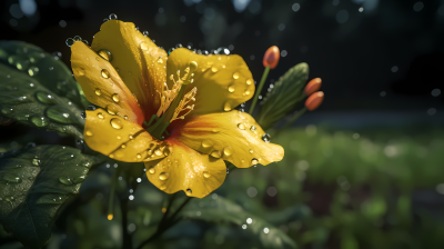 雨露沾染黄花摄影图