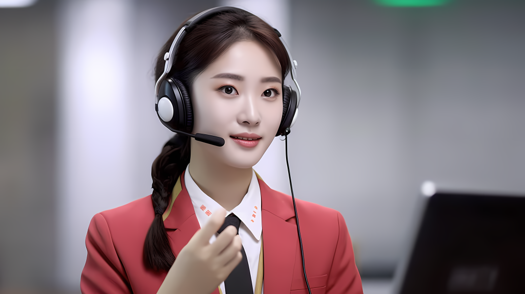中文客服人员戴着耳机摄影版权图片下载