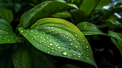 清新绿叶上的水滴摄影图