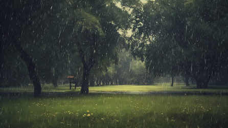 下雨天湖畔的暗光之雨摄影图