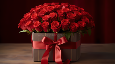 热情红玫瑰花束摄影图