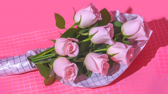粉色玫瑰花束摄影图
