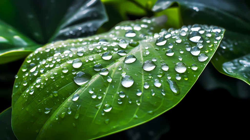 静谧绿叶水滴摄影图