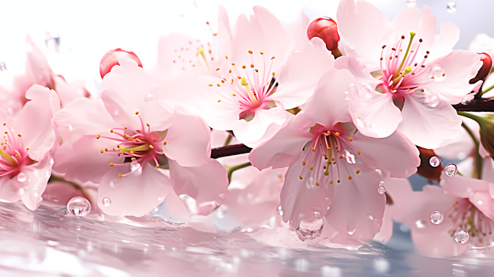 樱花水滴白底花朵摄影图版权图片下载
