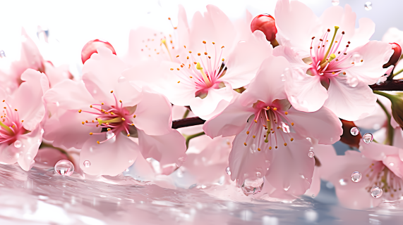 樱花水滴白底花朵摄影图